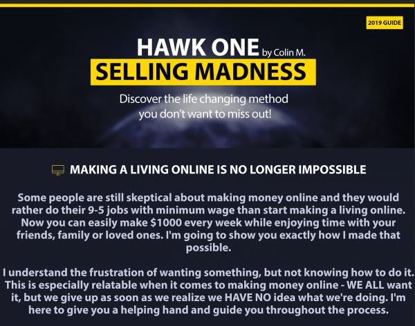 [Download] HAWK One - SELLING MADNESS - 2019 Unique Method to $3K Weekly